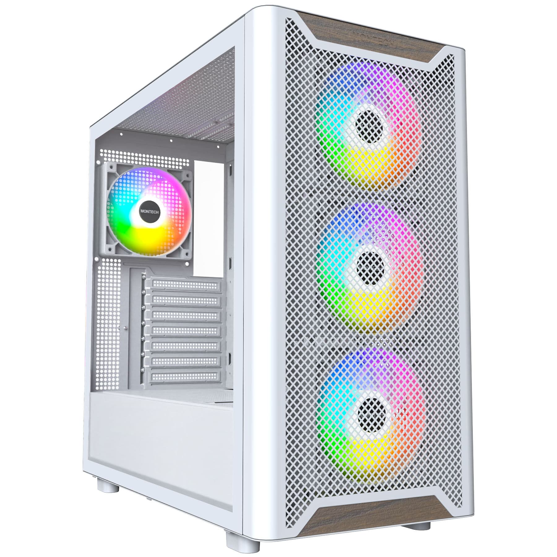 Case Montech XR Wood PC Case, Mid Tower, ATX, ARGB, Tempered Glass - White